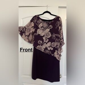 Elegant plum dress with floral shawl